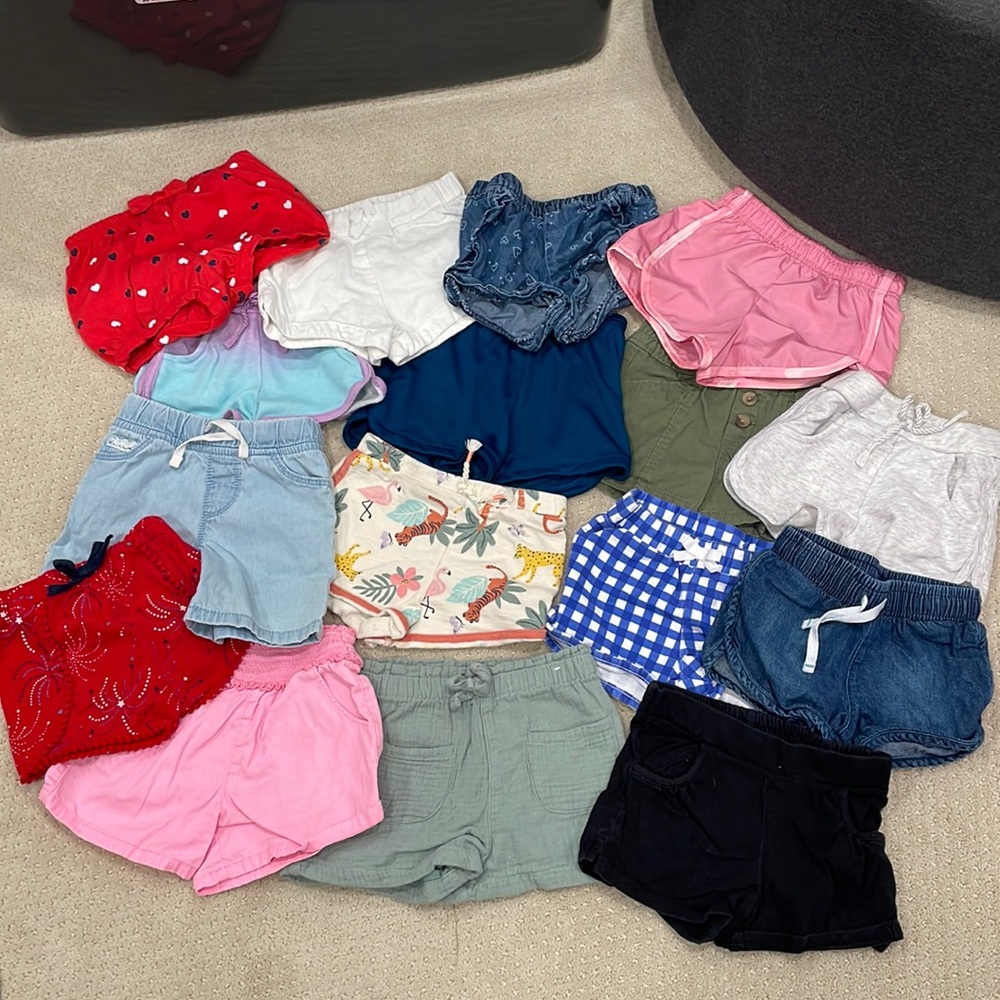 16 different shorts for toddler girl, size 24 months